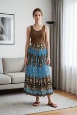 Collections Etc. Vintage Women Sz M Boho crinkle broomstick flare gauzy Skirt
