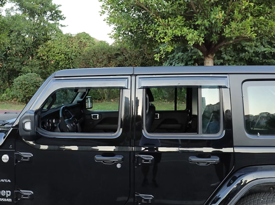Viseras de ventana de plástico ABS ventilaciones protector de lluvia solar para Jeep Wrangler JL 2018-2025 Foto 3 de 4