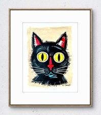 Original Cat 14x11 Paper Bold Color Modern Abstract Expressionist Painting Art