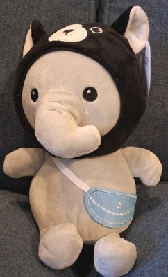 Cute & Cuddly Stuffed Elephant with Doggie Hat Beanie Top Plush Toy Gray 10.5''