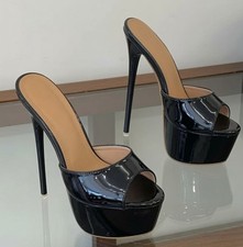 Velvet Voltage SIREN Black Patent Platform Stiletto Sandals 16cm UK 9.5