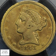 1843 D Dahlonega $5 Five Dollar Liberty Head Gold Half Eagle PCGS VF Detail