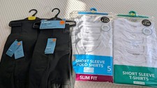 Boy's 4pcs  School Uniform White Polo & T-shirt. Grey slim leg trousersb x 2