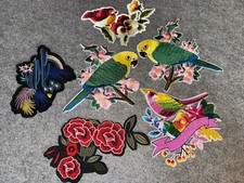 PARROT Bird Flower White/Colorful Embroidery Patch Iron/sew On Applique LOT