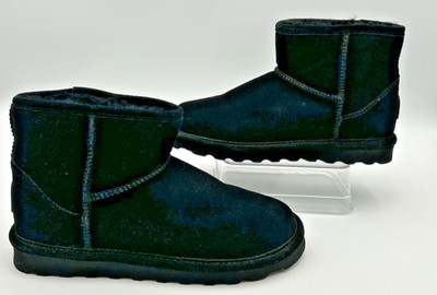 Bearpaw Womens Alyssa Boots Size 10 Black Suede Booties Sheepskin Fur Lined New