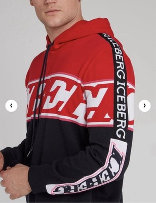 ICEBERG RED PANEL HOODED SWEATER