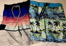 Hurley Ocean Current Boys's Board Shorts 6/7 Multicolor Striped Tropical Pocket