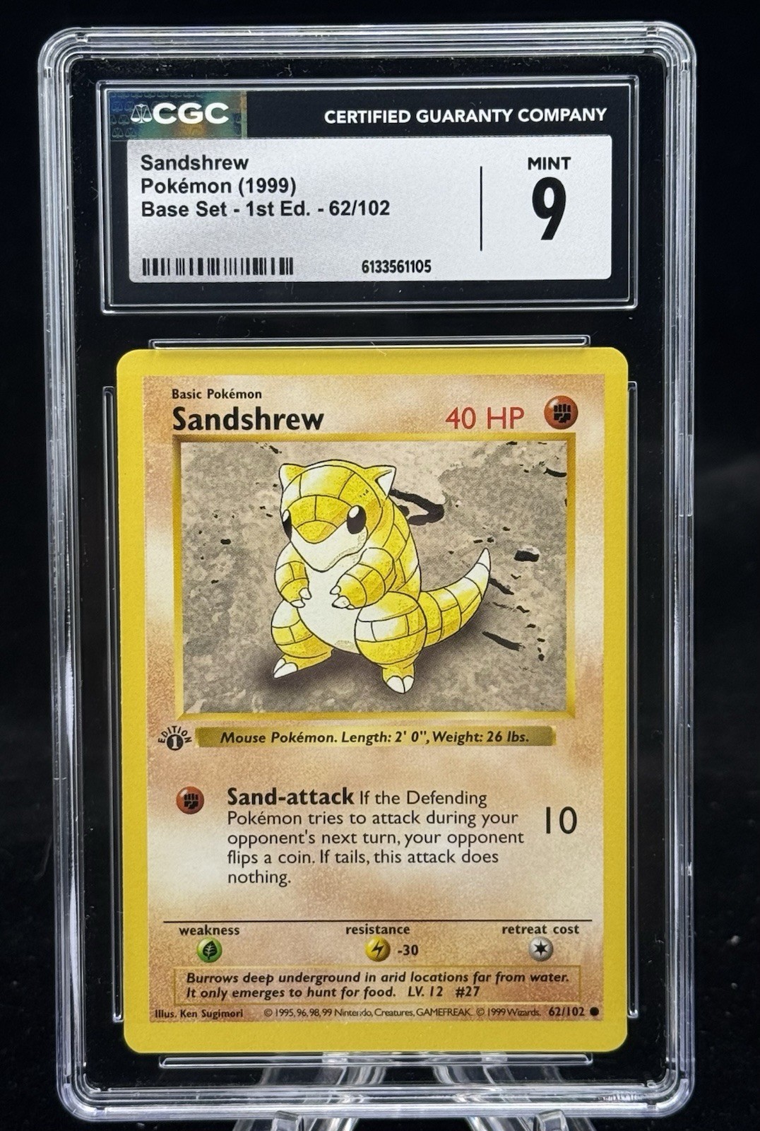 Sandshrew #62 1st Edition Base Set 1999 Pokémon Game CGC 9 🪨