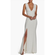 NWT Dress the Population Sandra Plunge Crepe Trumpet Gown Off White Small 198