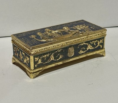 VINTAGE EGYPTIAN PHARAOHS KING TUK METAL RECTANGULAR JEWELRY TRINKET BOX  5 x2 