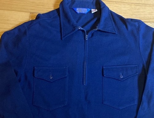 Vintage Pendleton Shirt Mens M/L Navy Blue Wool Pullover Workwear USA 70s - Picture 3 of 5
