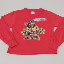 Vintage 1990 TMNT Ninja Turtles Youth Shirt 6-7 Rare Graphic Red Longsleeve