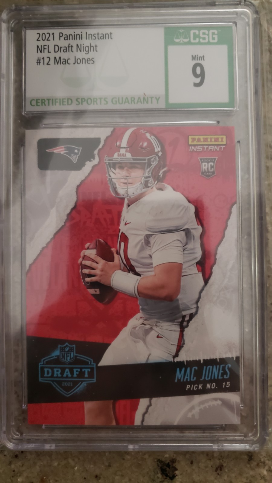 Mac Jones Panini Instant 2021 ROOKIE CARD NFL Draft Night #12 CSG MINT 9