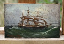 Alfred Jensen – Segelschiff auf stürmischer See– Öl auf Holz, signiert, Miniatur