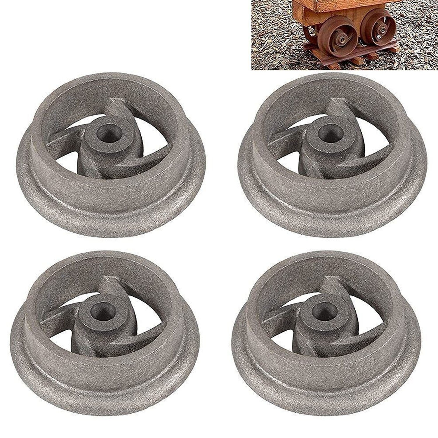 4 Pcs Mining Ore Car Small Track Mine Cart Wheel Cast Iron 7 1/4 Dia Fit for LG