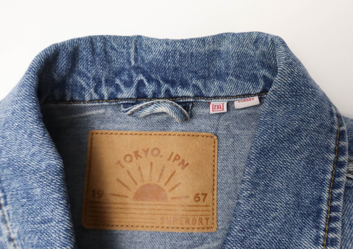 SUPERDRY Jacket Men's XXL Faded Denim Tokyo JPN Trucker Button Up