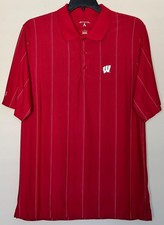 Wisconsin Badgers Polo Shirt Men  s Size Large Antigua Red Color Stripes