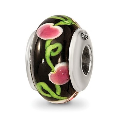 Kids Collection Silber mundgeblasen schwarz mit Blumenmuster Glas Reflexionen Be