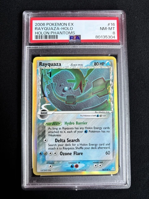 Pokemon EX Holon Phanotms Set - Rayquaza 16/110 HOLO ENG PSA 8