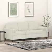 Samt Sofa 3-Sitzer Creme 180 Cm Mit Zierkissen