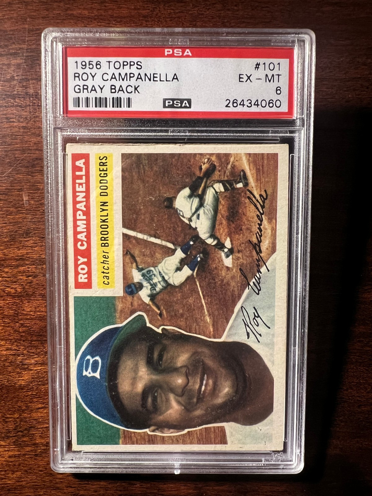 1956 Topps Baseball Roy Campanella #101 (HOF) Gray Back PSA 6