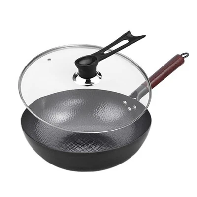 Wok mit Deckel 32cm Gusseisen Wokpfannen Wok für Alle Herdarten Geschmiedet E... - Bild 1 von 4