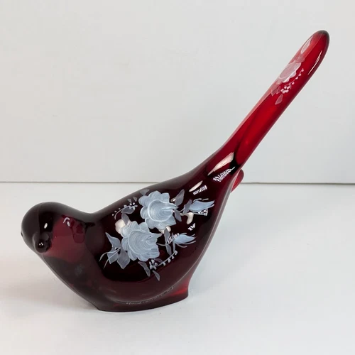 Fenton Bird of Happiness Ruby Red Amberina Hand Painted Signed Dane Fredrick