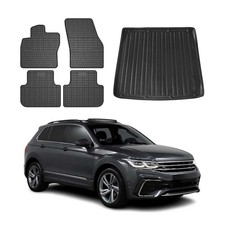 Fußmatten & Kofferraumwanne Set für VW Tiguan 2016-2024 Untere Gummi Schwarz 5x