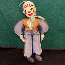 Vintage Clown Doll Celluloid Face Hands Feet Satin body. 8  tall