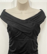 Guess Black Off Shoulder Size S Lined Ruched Bodycon Sexy Cocktail Party Dress