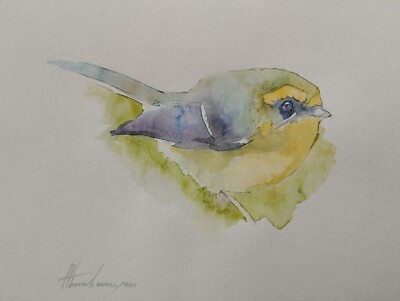 Yellow Bird, Birds, Watercolor artwork, Handmade, Original painting on paper