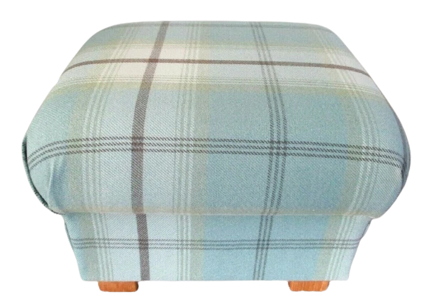 Porter Stone Balmoral Duck Egg Fabric Footstool Tartan Check