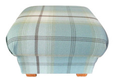 Porter & Stone Balmoral Duck Egg Fabric Footstool Tartan Check Pouffe Green Blue