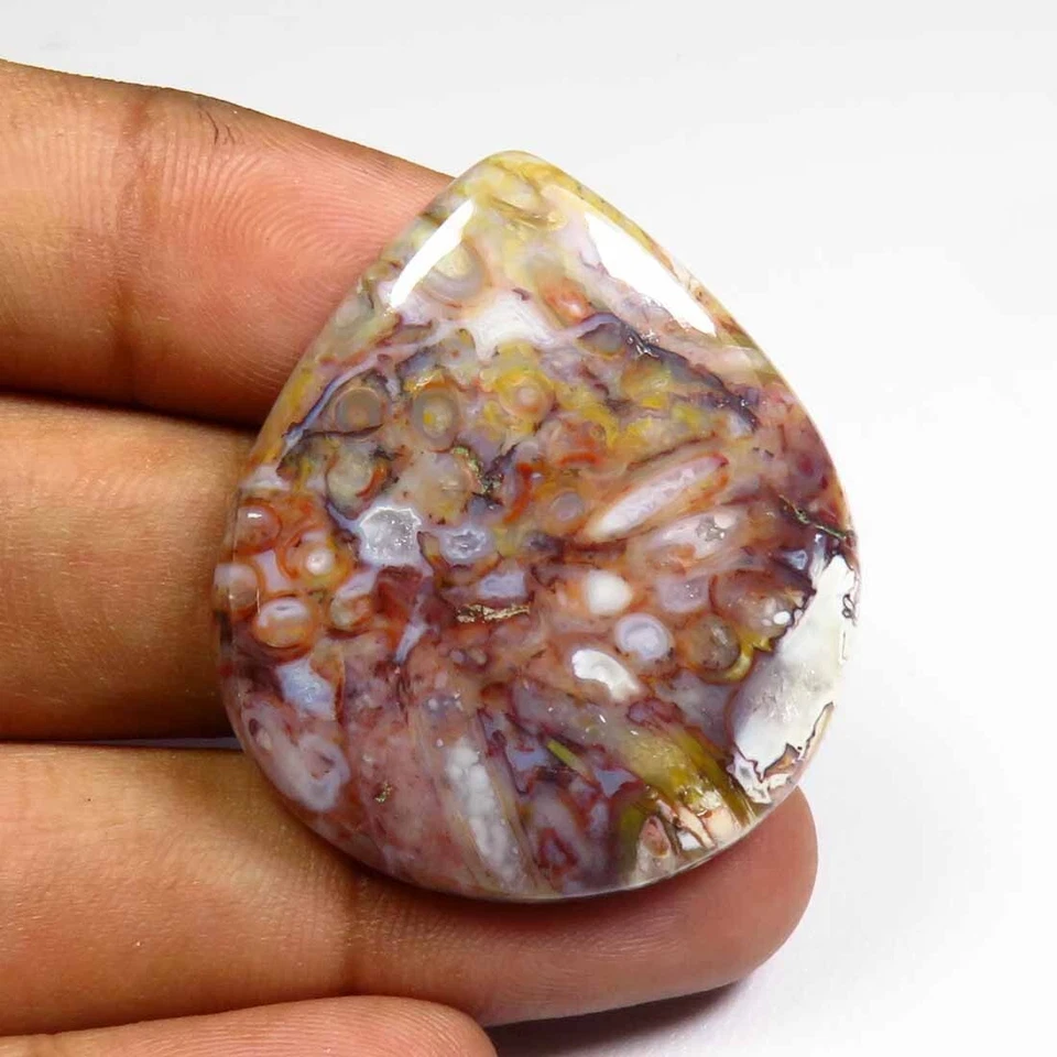 Cabujón de ágata raíz de palma natural 35x30 mm corazón lisa palma piedra preciosa 44 quilates PG-90 Foto 3 de 4