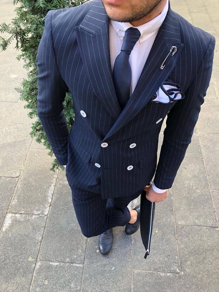 Herren-Smokinganzug 2-teilig – Nadelstreifen, Zweireihig, Mit Weste (Jacke & Hose)