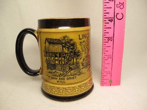 VTG Lincoln's New Salem Coffee/Tea Cup/Mug With Pictures Brown & Tan/Flower Trim - Picture 8 of 9