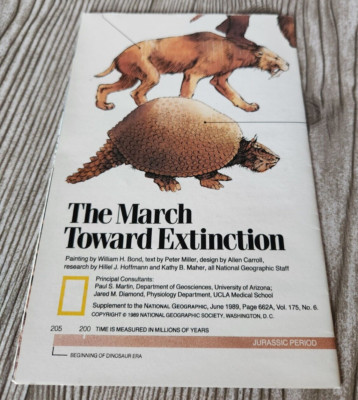1989 National Geographic The March Toward Extinction Map Cartograph