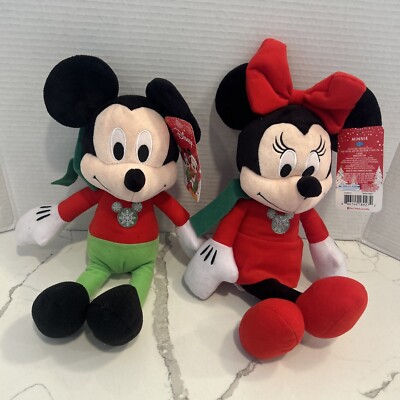 Disney Christmas Holiday Winter Mickey & Minnie  Mouse Plush-NWT