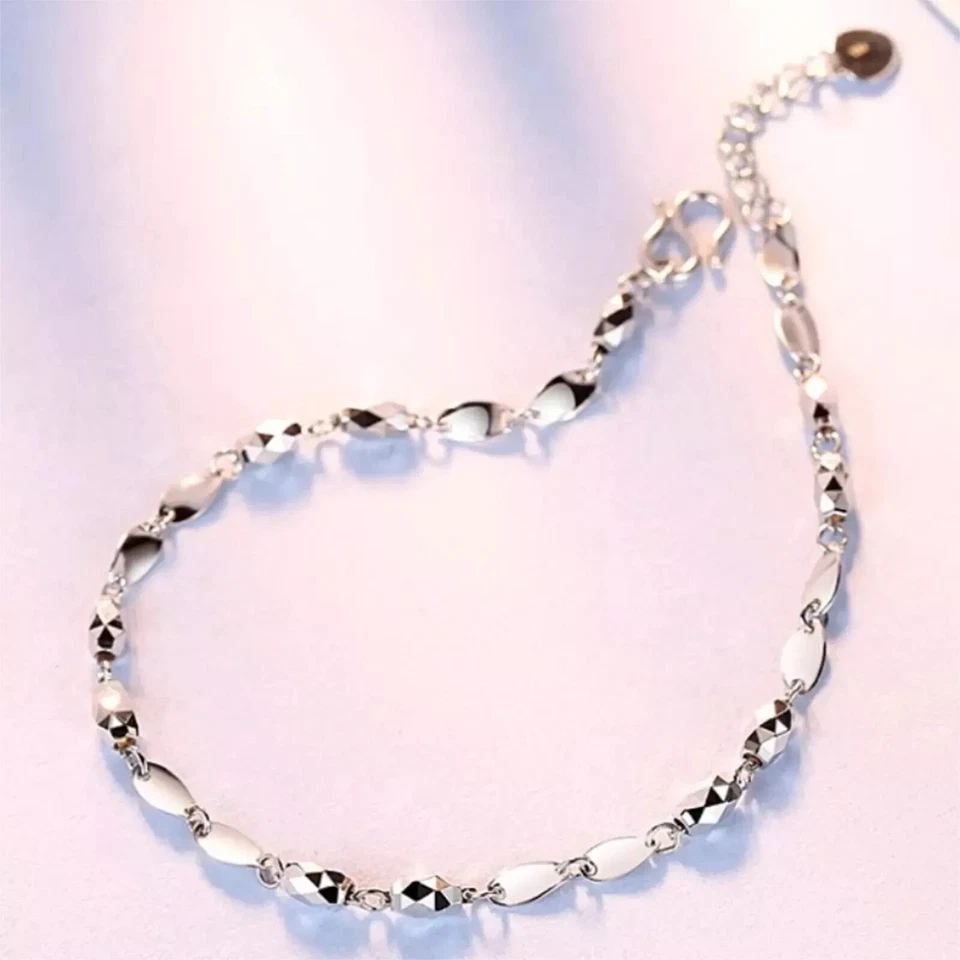 Pure Platinum 950 Chain Women Laser Beads Link Bracelet 2.8-3g/6.3-7.1inch - Image 3 of 4