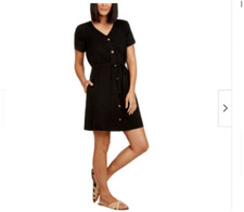 MATTY M WOMEN'S FRONT BUTTON WITH TIE BELT DRESS(BLACK MEDIUM)NWT