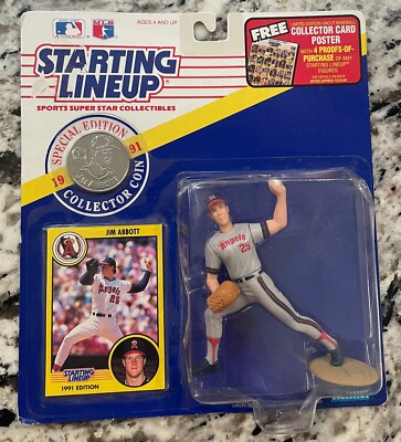 1991 Starting Lineup JIM ABBOTT Action Figure w/ Coin & Card Angels MLB  SLU NEW