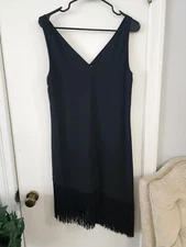 V Neck Flapper Dress Tasseled Asymmetrical Hem Black Size XS by Rachel Roy