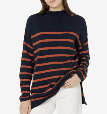 NWT  Madewell Stripe Willow Mock Neck Tunic Heather Atlantic Size 2XS