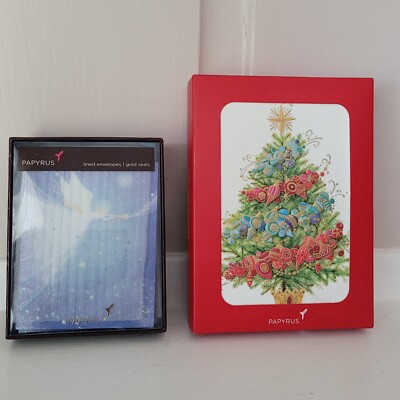 Papyrus Cards Christmas Lot 2 Box Tree 12 Cards Angel 6 W/Gold Seals