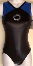 ADIDAS TANK ADULT SMALL GYMNASTICS DANCE GK LEOTARD BLACK BLUE FOIL STAR AS NWT 