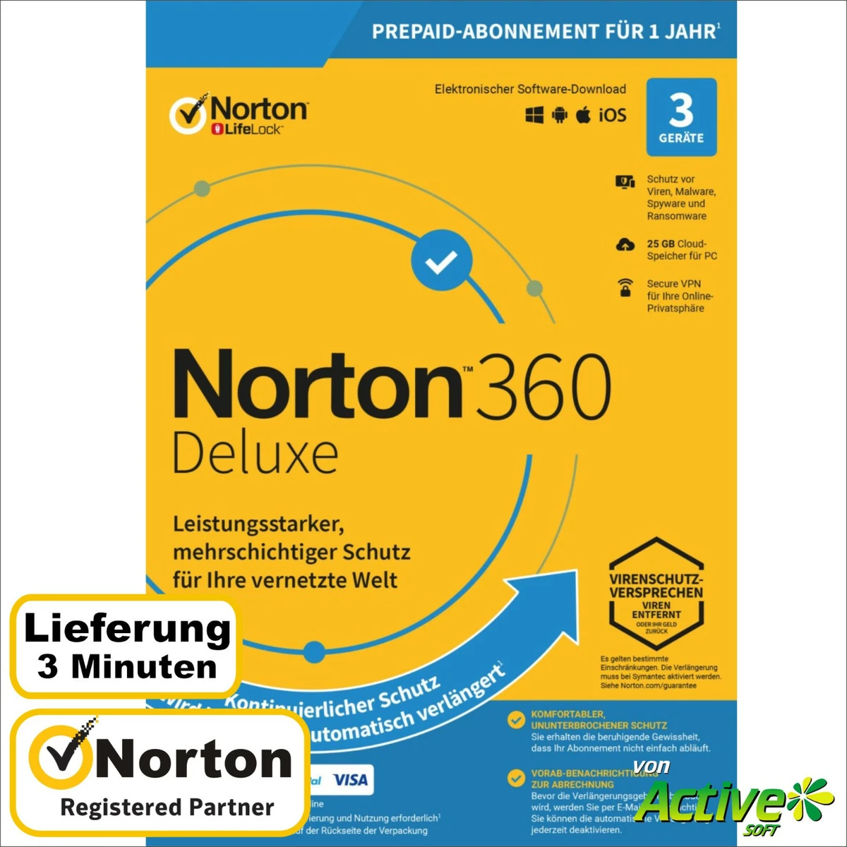 NORTON 360 Deluxe 2024 3 Geräte |PC,Mac,Android,IOS| Internet.