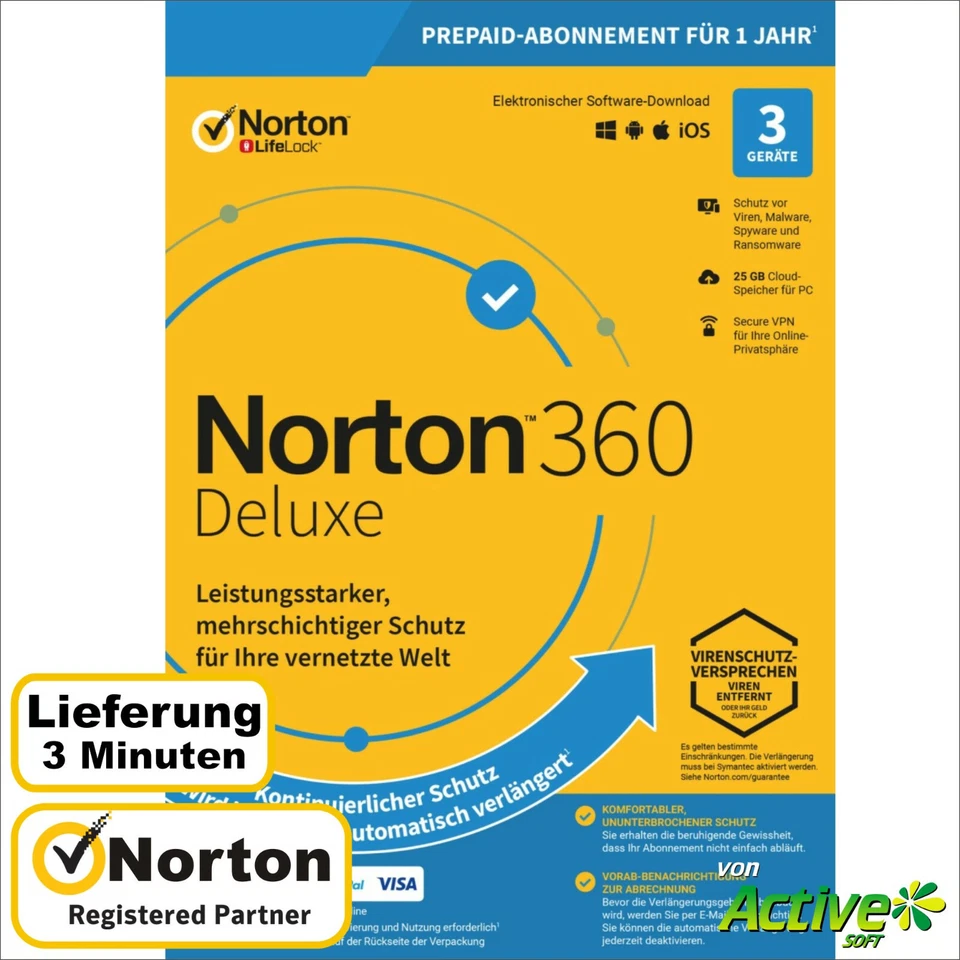NORTON 360 Deluxe 2025 3 Geräte |PC,Mac,Android,iOS| Internet Security DE-Lizenz