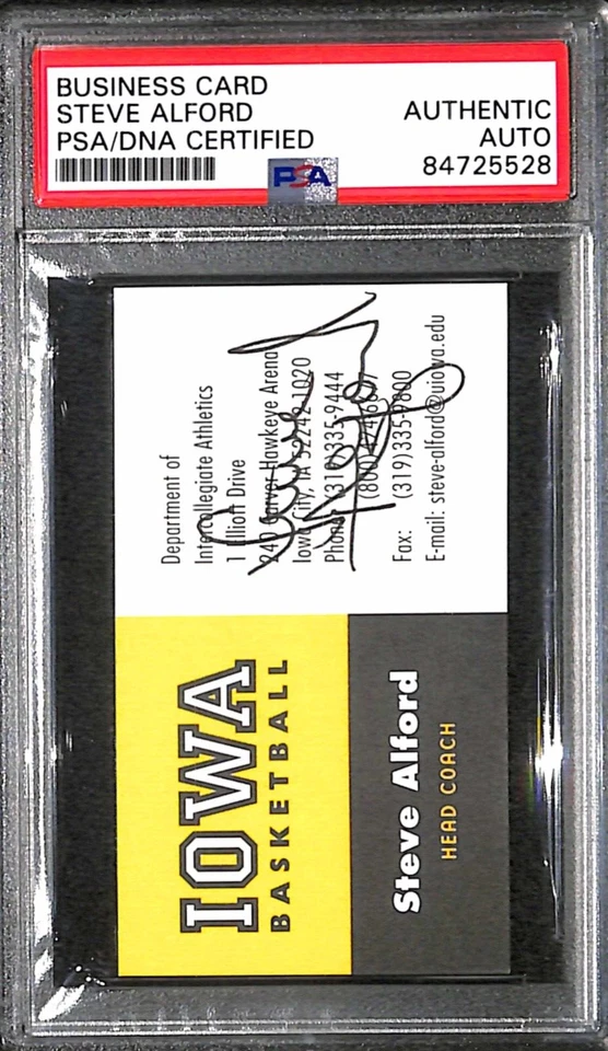 Steve Alford "Iowa 2* Champs Gold Medal" Autographed Signed Business Card PSA - Image 2 of 3
