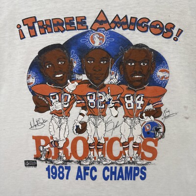 Vintage Denver Broncos Shirt Mens Medium White 80s 1987 Caricature Cartoon USA
