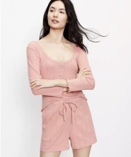 LOFT NWT Pointelle Henley Pajama Top and Short SET - Pink - Size Large